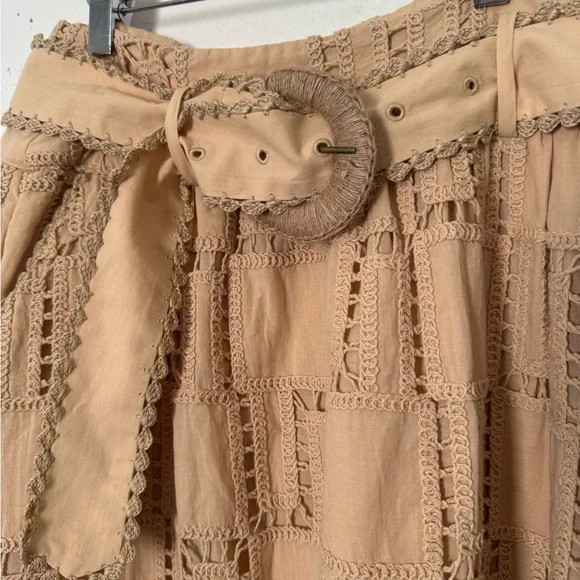 NWOT FARM RIO Sand Crochet Midi Tan Belted Women's Skirt Size S Small - Picture 13 of 13